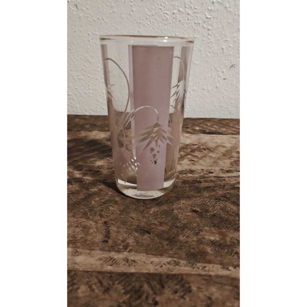 Vintage MCM Bartlett Collins lavender Gold Rim Tropical Palm Tree Tumbler